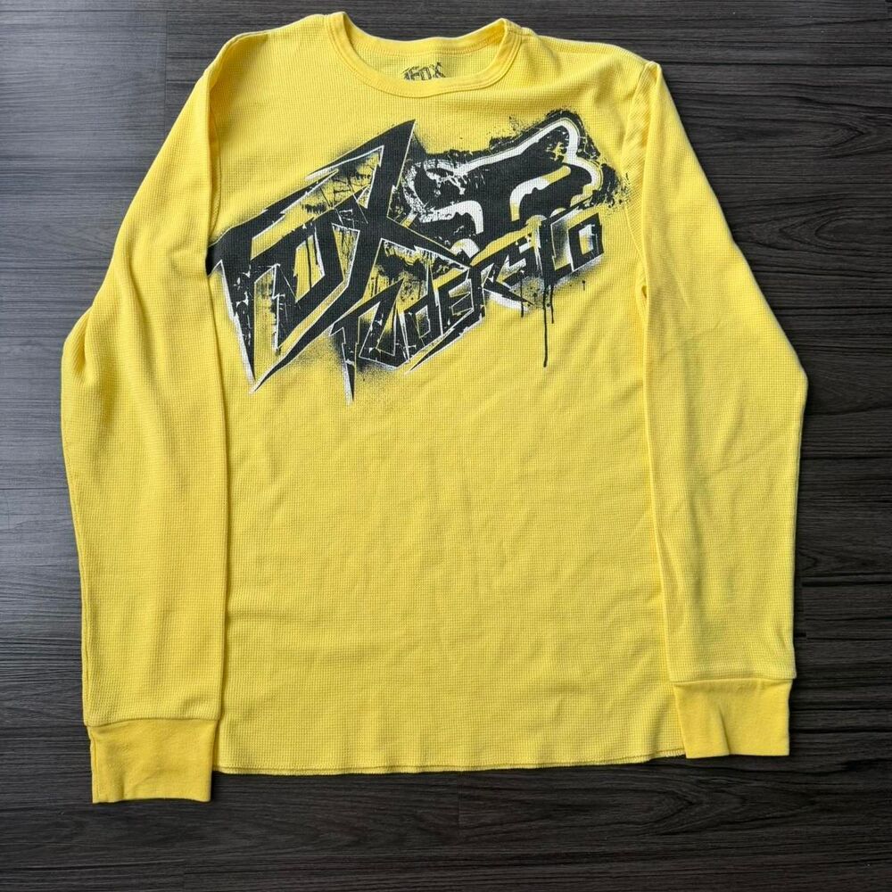 Y2K Fox Racing yellow long sleeve thermal Affliction Style Size Large